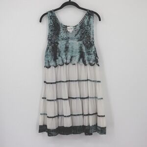 Young Threads Crochet Tank Dress Womens L White Boho Babydoll Hippie Tie Dye